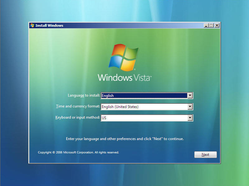 Install Windows Vista Screen 1