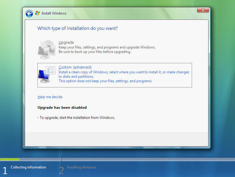 Install Windows Vista Screen 7