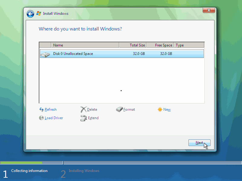 Install Windows Vista
